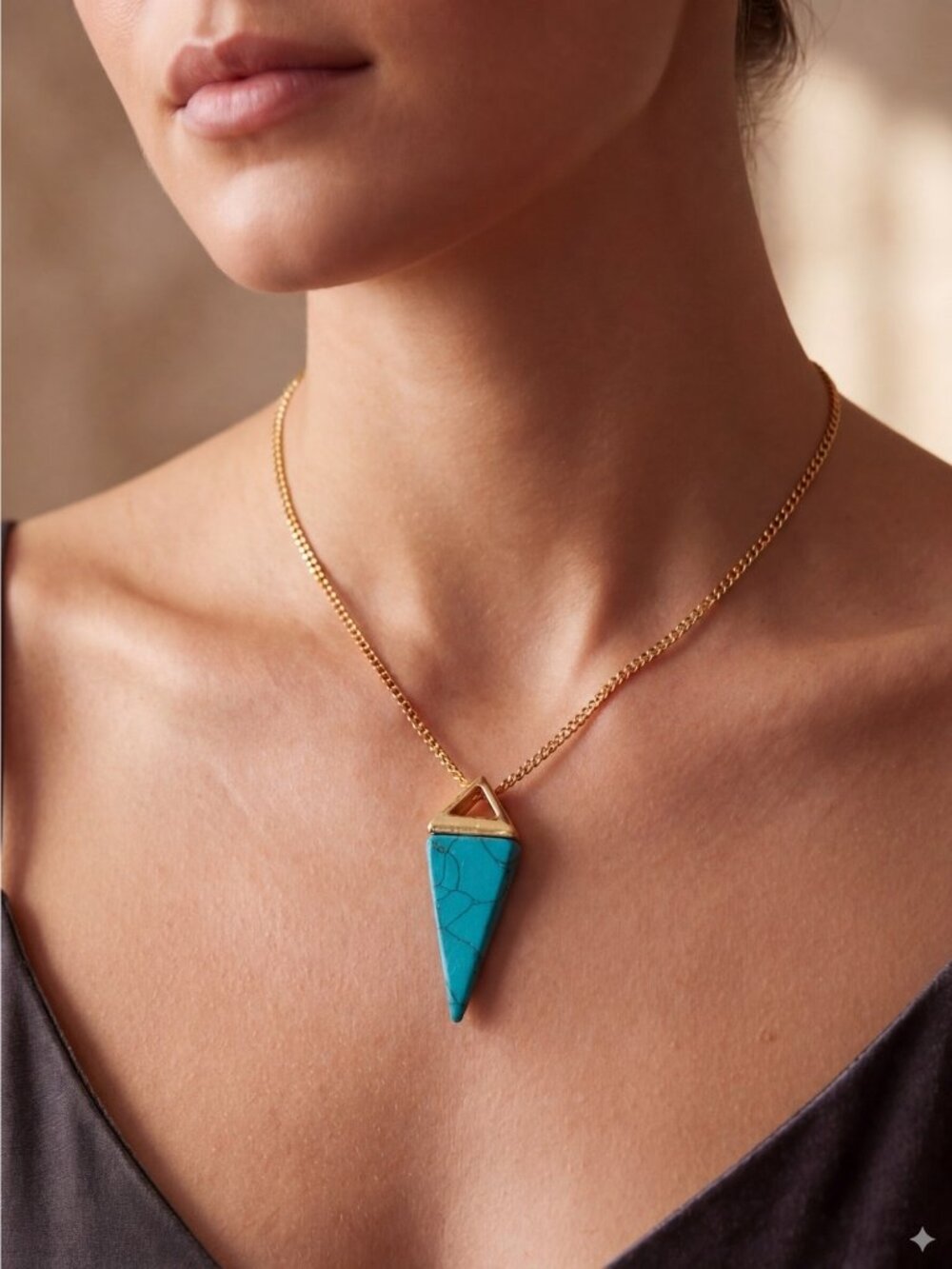 Crystal Wolf Triangle Turquoise And Gold Plated Necklace O/S NWT Bohemian Hippie